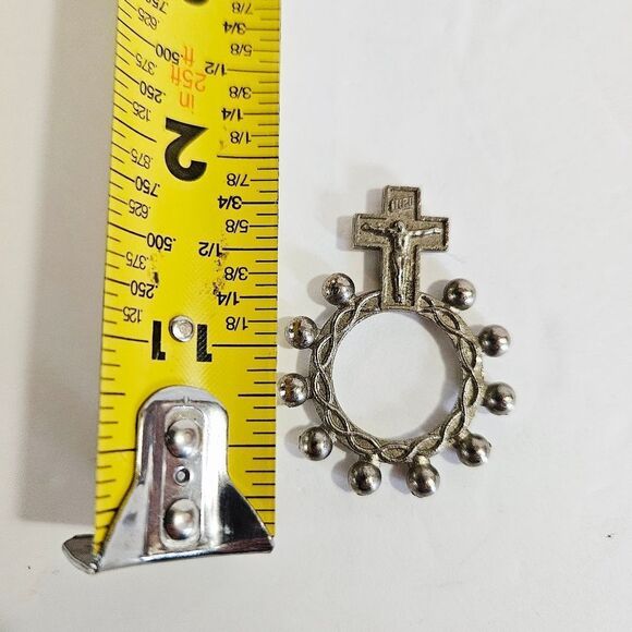 Vintage Italian Pocket Rosary Prayer Ring Crucifix Silver Tone Catholic Cross - Picture 3 of 6